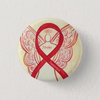 Stroke Awareness Red Ribbon Angel Custom Art Pin