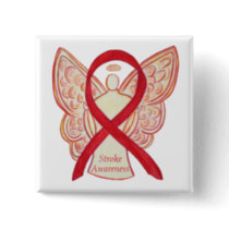 Stroke Awareness Red Ribbon Angel Custom Art Pin