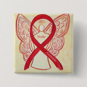 Stroke Awareness Red Ribbon Angel Custom Art Pin