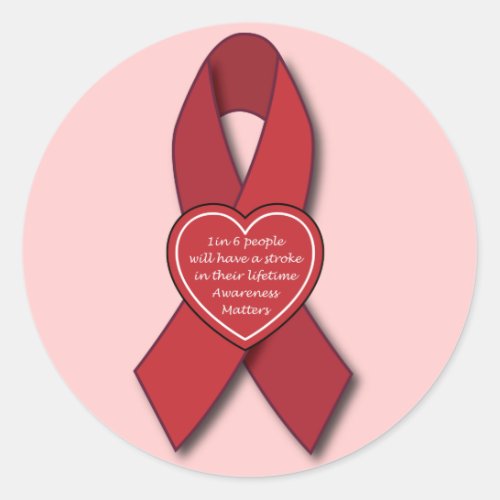 Stroke Awareness Red Ribbon Classic Round Sticker