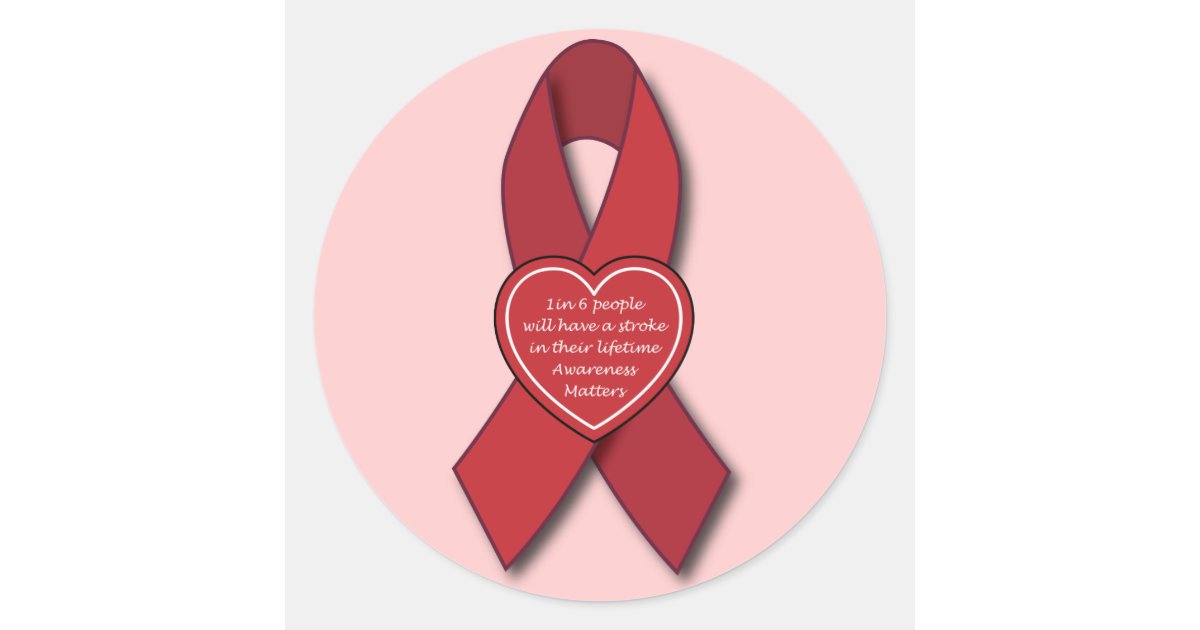 Stroke Awareness Red Ribbon Classic Round Sticker Zazzle