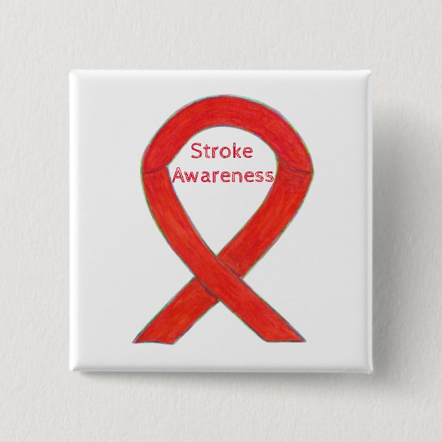 Stroke Awareness Red Ribbon Custom Art Pin (Front)