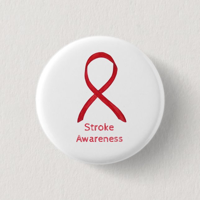 Stroke Awareness Red Ribbon Custom Art Pin (Front)