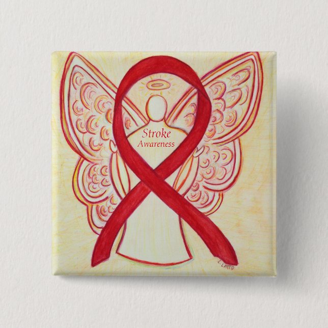 Stroke Awareness Ribbon Red Angel Personalized Pin (Front)