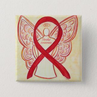 Stroke Awareness Ribbon Red Angel Personalized Pin