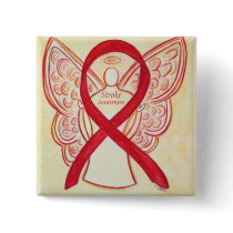 Stroke Awareness Ribbon Red Angel Personalized Pin