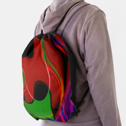 Stroke curve with slight overlap over red to green drawstring bag