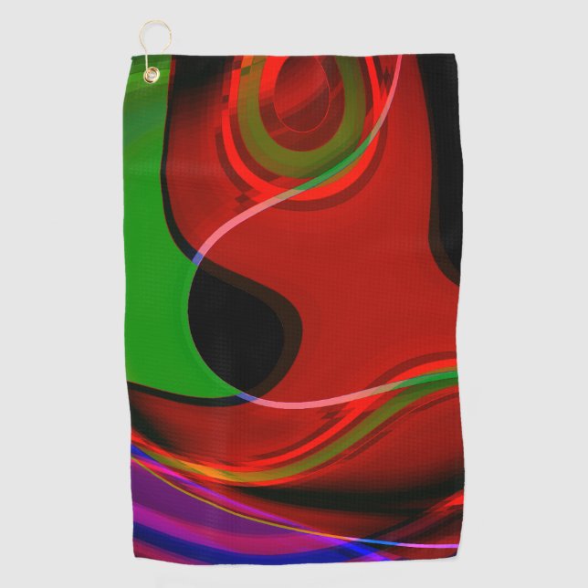 Stroke curve with slight overlap over red to green golf towel (Front)