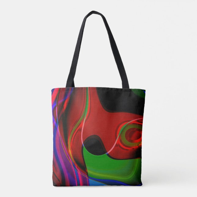 Stroke curve with slight overlap over red to green tote bag (Back)