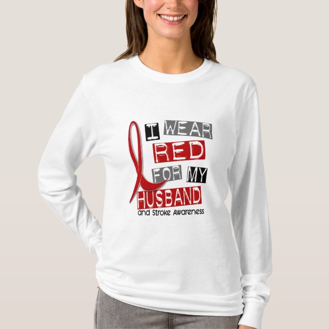 Stroke I WEAR RED FOR MY HUSBAND 37 T-Shirt (Front)