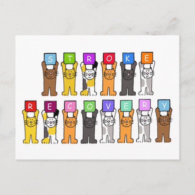 Stroke Recovery Get Well Soon Cartoon Cats Postcard (Front)
