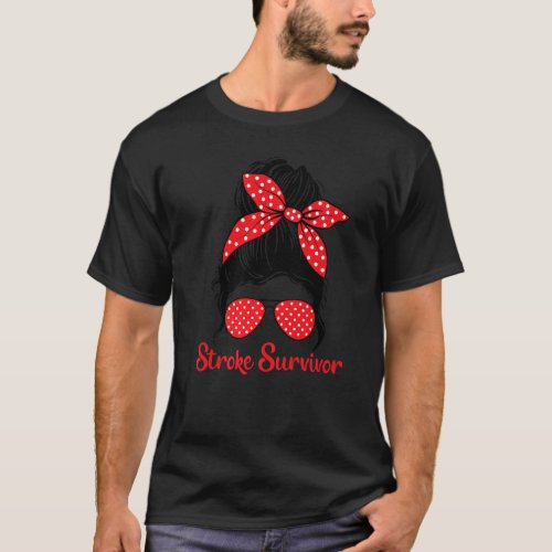 Stroke Survivor Awareness Red Ribbon Polka Dot Bra T_Shirt