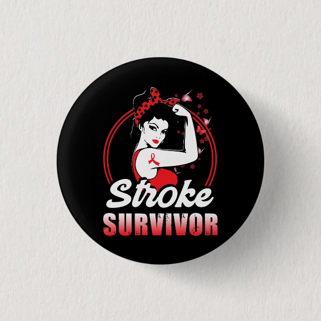 Stroke Survivor Stroke Awareness Red Ribbon Brain  Button (Front)