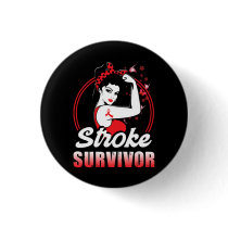 Stroke Survivor Stroke Awareness Red Ribbon Brain  Button