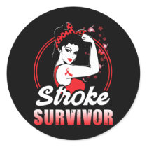 Stroke Survivor Stroke Awareness Red Ribbon Brain  Classic Round Sticker