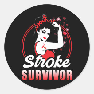 Stroke Survivor Stroke Awareness Red Ribbon Brain Classic Round Sticker