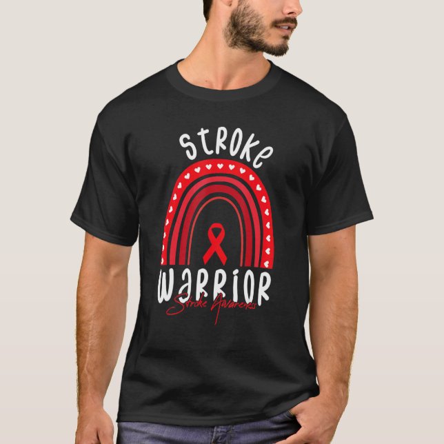 Stroke Survivor Warrior Stroke Awareness Red Rainb T-Shirt (Front)