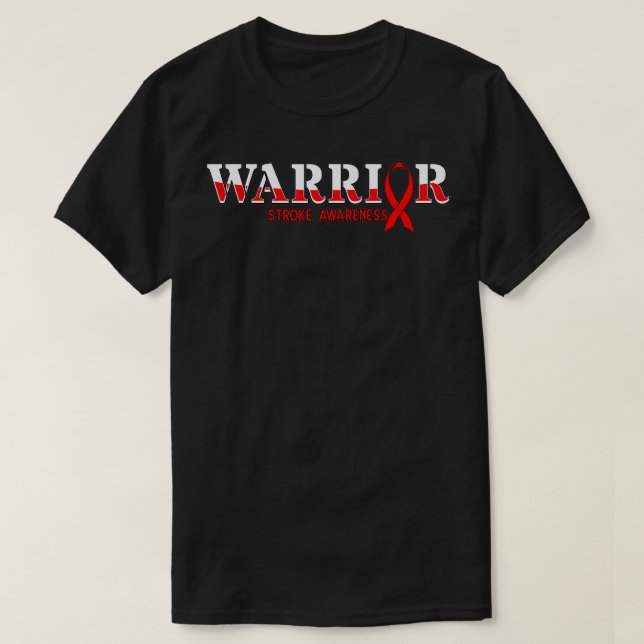 Stroke Warrior Red Ribbon Ischemic Cerebrovascular T-Shirt (Design Front)