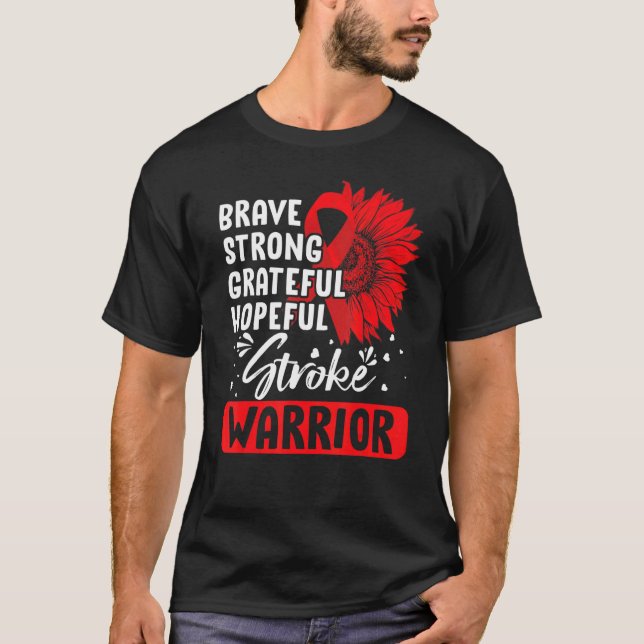 Stroke Warrior  Stroke Survivor Red Awareness Ribb T-Shirt (Front)