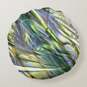 Strokes in bamboo style, soft pearly green yellow round pillow