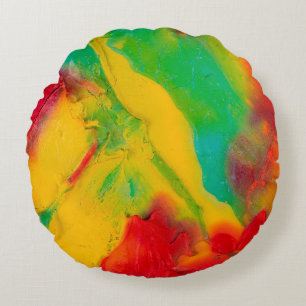 strokes of multi-colored paint close-upabstract,ar round pillow