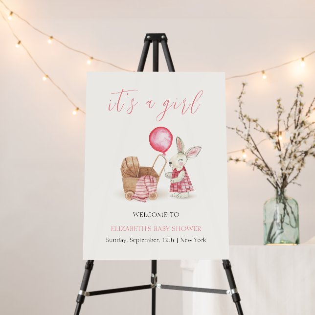 Stroller Bunny Balloon Baby Shower Welcome Sign (In Situ (Stand))