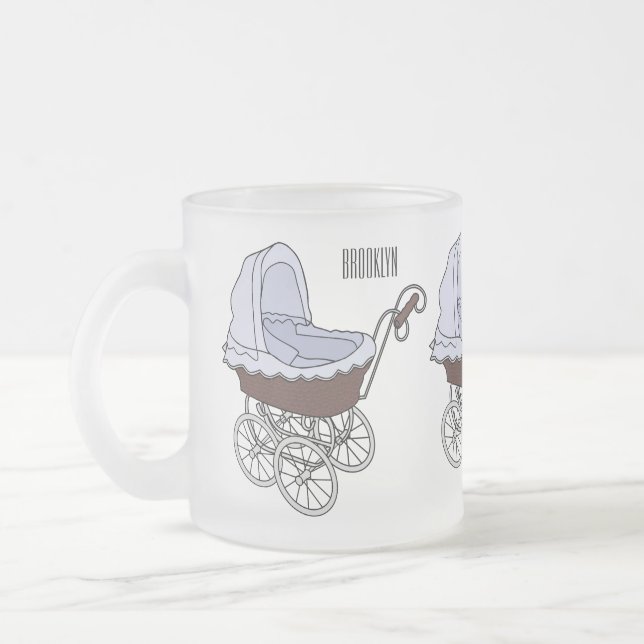Stroller cartoon illustration  frosted glass coffee mug (Left)