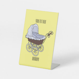 Stroller cartoon illustration pedestal sign