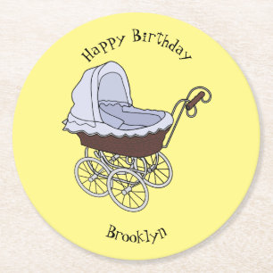 Stroller cartoon illustration round paper coaster