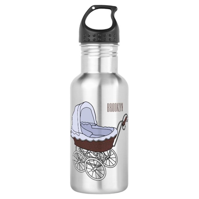 Stroller cartoon illustration  stainless steel water bottle (Front)
