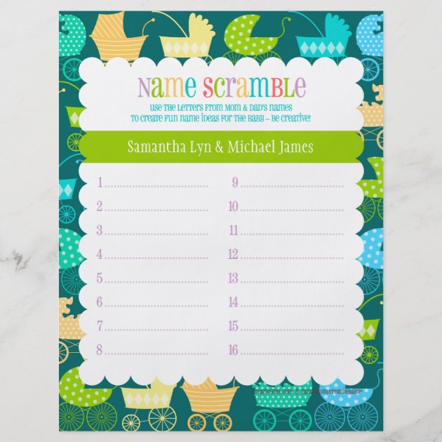 Stroller Chic - Baby Shower Bingo & Name Scramble Flyer