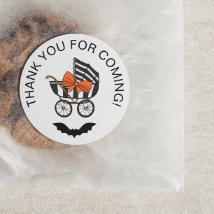 Stroller Orange Bow Bat Halloween Baby Shower Classic Round Sticker
