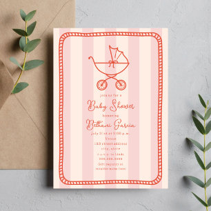 Stroller Sketch Doodle Pink Girl Baby Shower Invitation