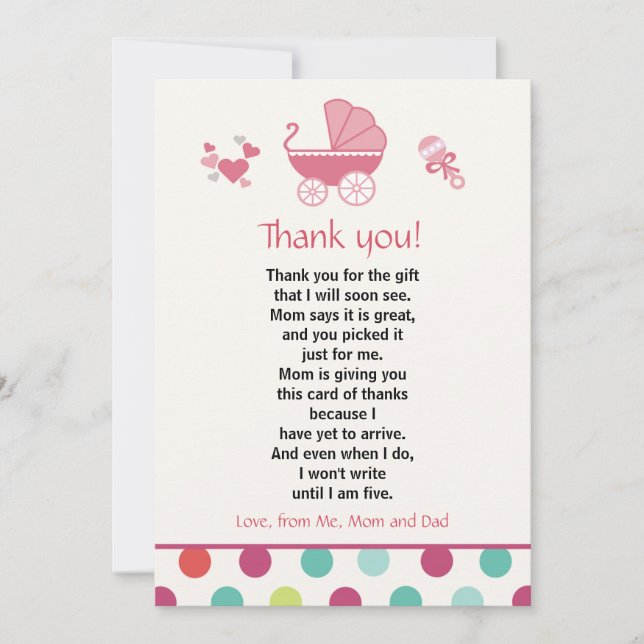 Stroller Thank You Card Baby Girl Shower (Front)