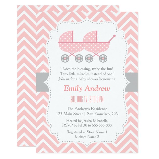 Strollers Twin Girl Baby Shower Invitations