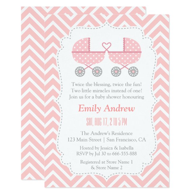 Strollers Twin Girl Baby Shower Invitations