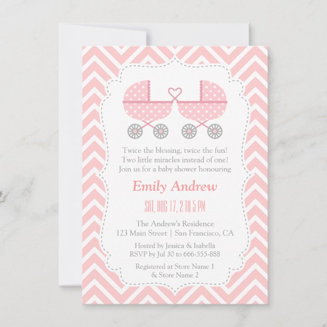 Strollers Twin Girl Baby Shower Invitations (Front)