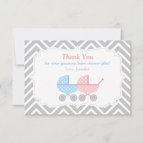 Strollers Twins Baby Shower Thank You Card