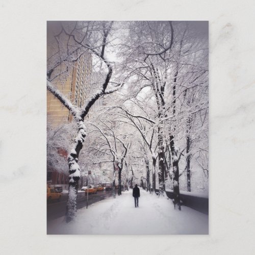 Strolling A Snowy City Sidewalk Postcard