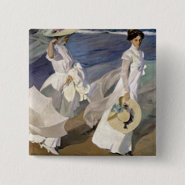 Strolling along the Seashore, 1909 Pinback Button (Front)