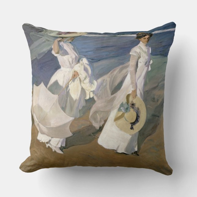 Strolling along the Seashore, 1909 Throw Pillow (Front)