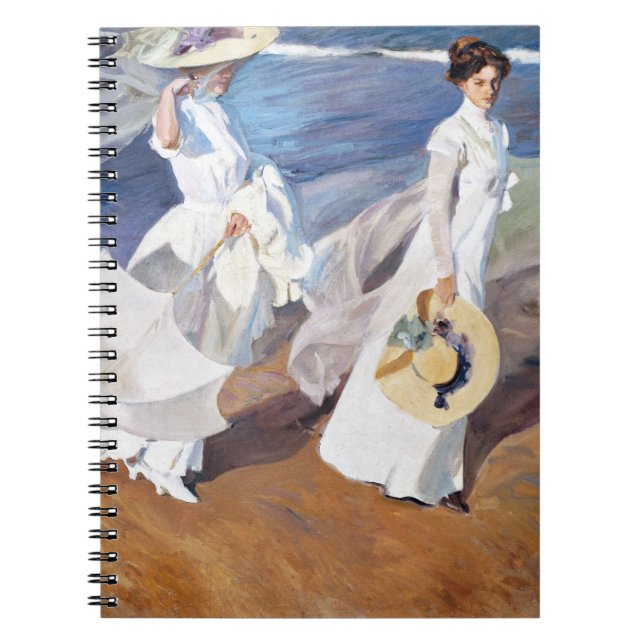 Strolling along the Seashore by Joaquin Sorolla Notebook (Front)