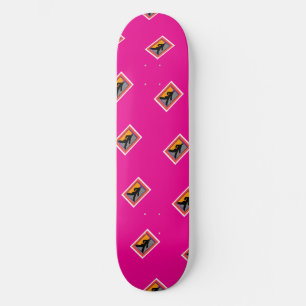 Strolling Lady In Black Hot Pink Skateboard