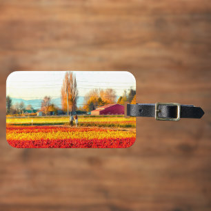 Strolling Through Gold and Red Tulip Fields Luggage Tag