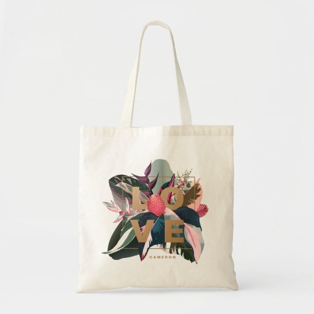 Stromanthe, Rubber Fig and Pink Philodendron Love Tote Bag (Front)