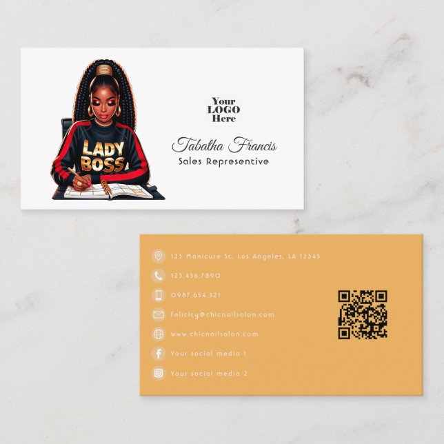 Strong Afro Black Woman Empowerment Art Business Card (Front/Back)