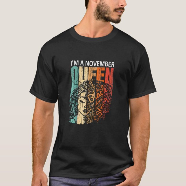 Strong Afro Girl I M A November Queen Black Melani T-Shirt (Front)