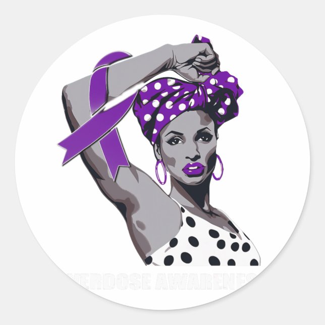 Strong Afro Mom Overdose Awareness  Classic Round Sticker (Front)