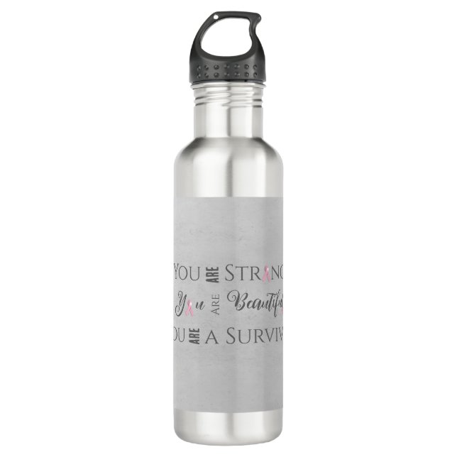 Strong and Beautiful | Breast Cancer Survivor Stainless Steel Water Bottle (Front)