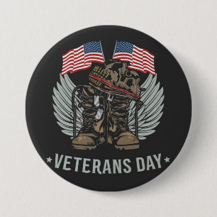 Strong And Brave Veterans Day USA Flag Button